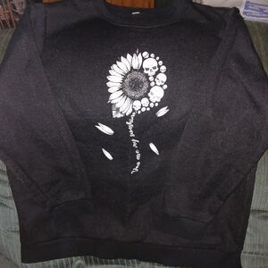 Black Sweatshirt with Sunflower Skull Design
